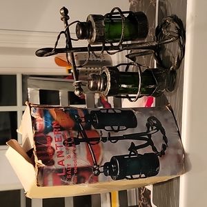 Vintage Metal Anchor Stand Hanging green Glass Lantern Salt and Pepper Shakers
